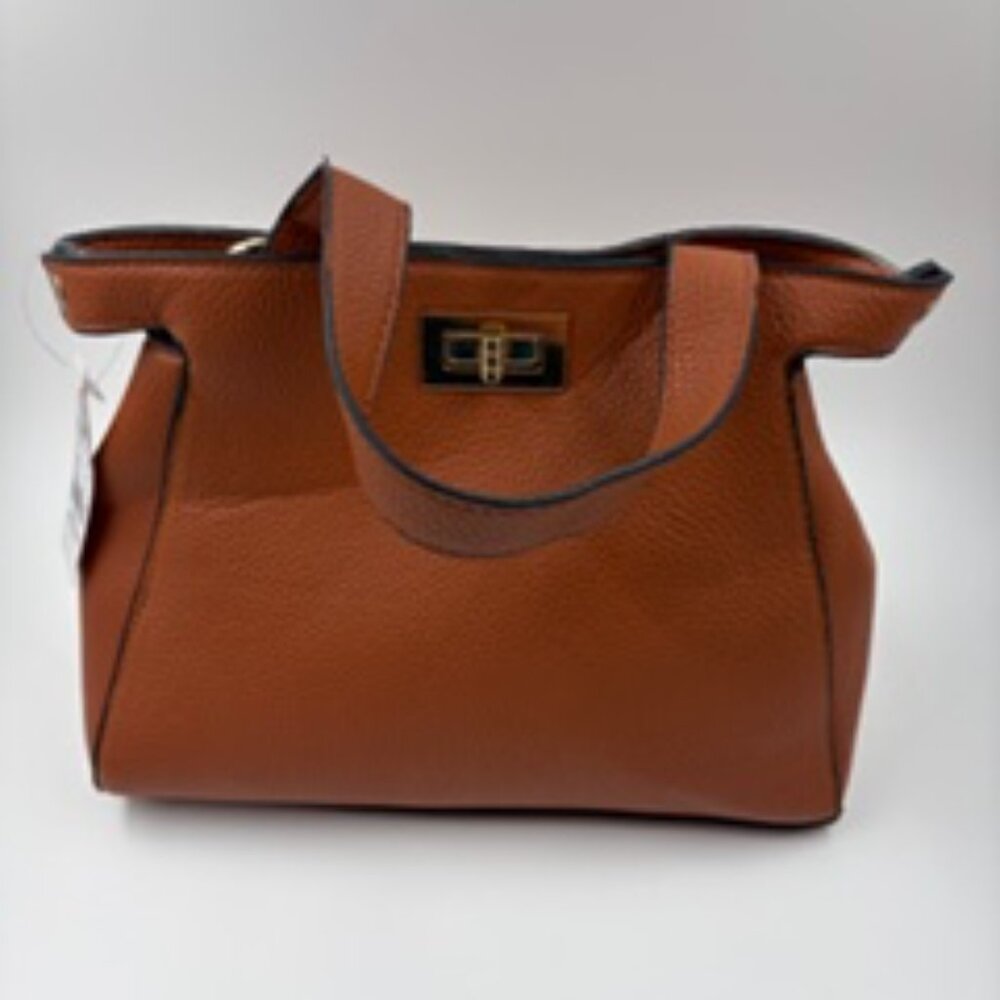 New York & Co Handbag Featuring Pebbled Texture,Top Handle with Metallic Closure